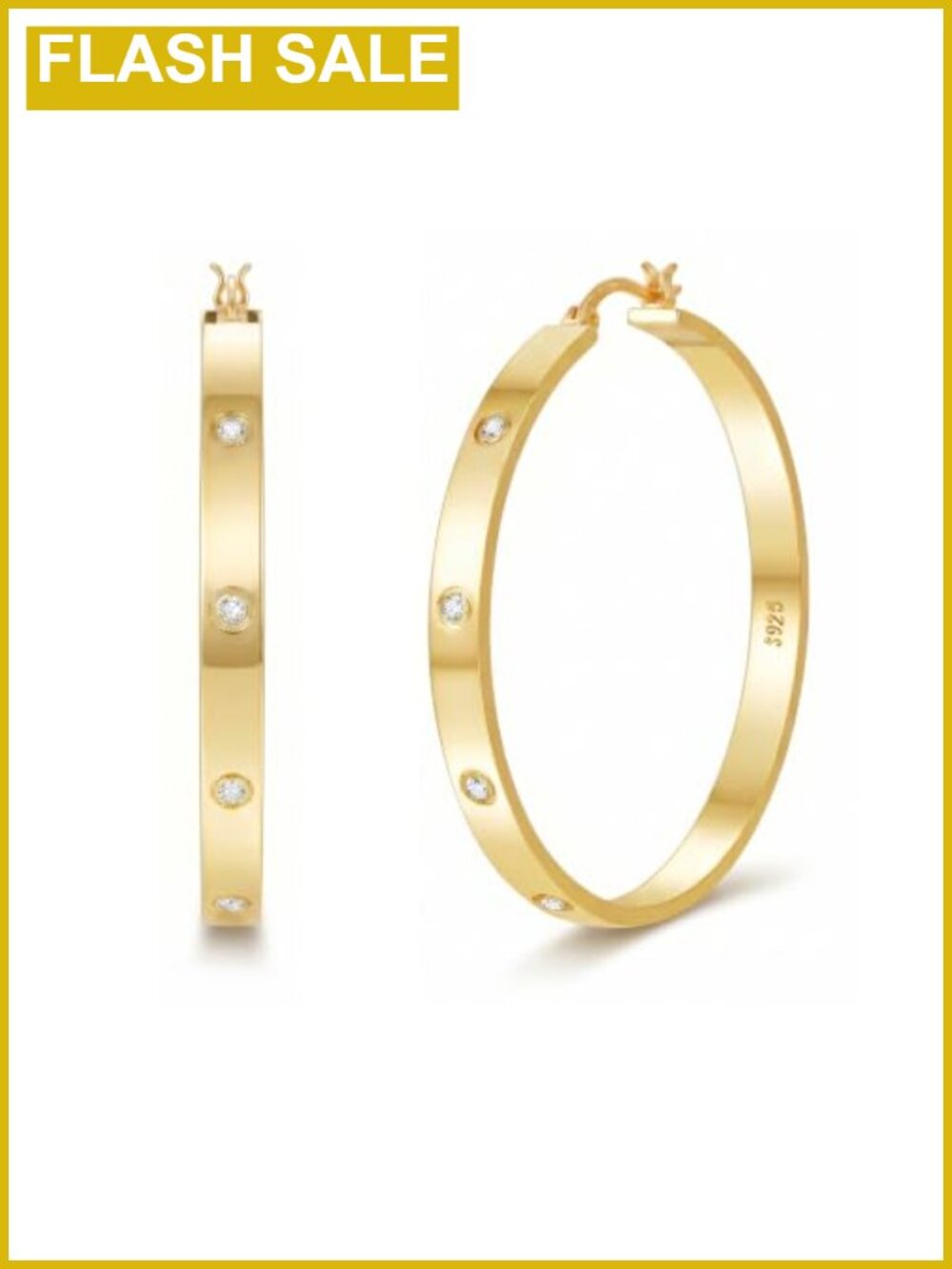 14K Gold Plated 925 Silver Post Hoop Earrings CZ 30-60MM